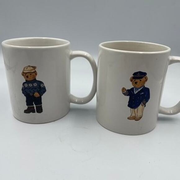 Lot Two Vintage Ralph Lauren Polo Bear Coffee Mugs 1997 Alpine Captain - Picture 1 of 9